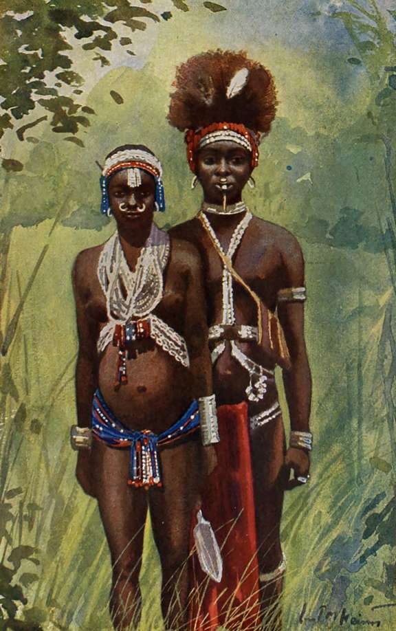 Jeunes gens manja en tenue de fête. République centrafricaine, frontispice de From the Congo to the Niger and The Nile, 1913 © D.R.