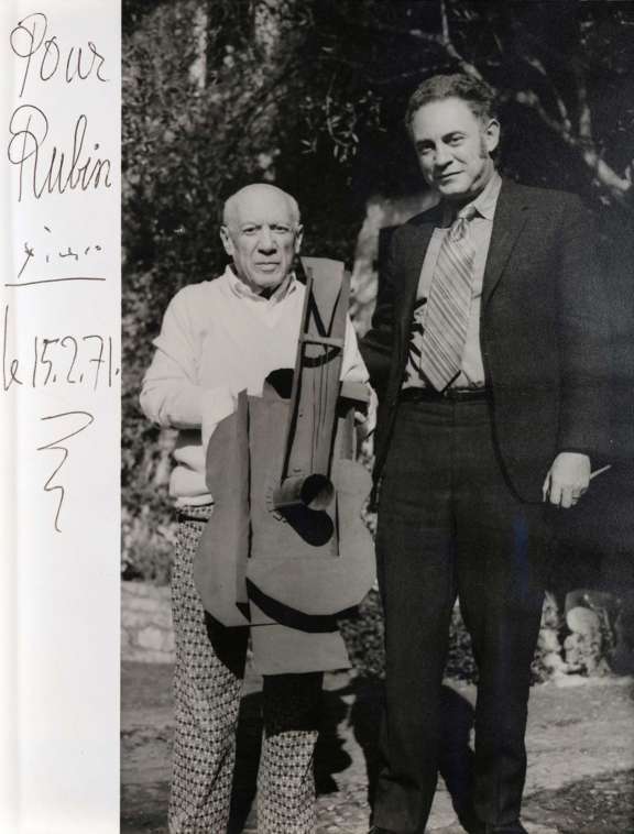 Picasso and William Rubin on the gifting of his guitar to MoMA, Notre-Dame-de-Vie, Mougins, 15 February 1971. © Phyllis Hattis / © Succession Picasso 2020