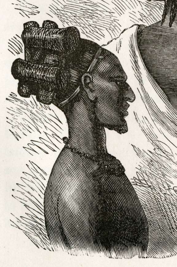 Drawing of a cross-shaped hairpiece: ‘coiffures de l’Uguha et du Maniema’ . © D.R