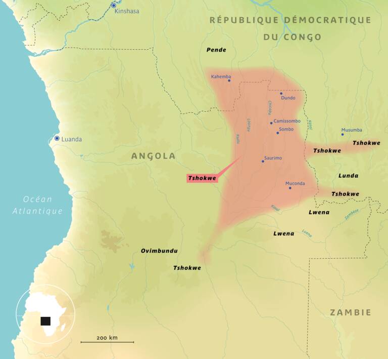 Carte de la région Tshokwé (Haut-Zambèze et du Haut-Kasaï) © Thierry Renard