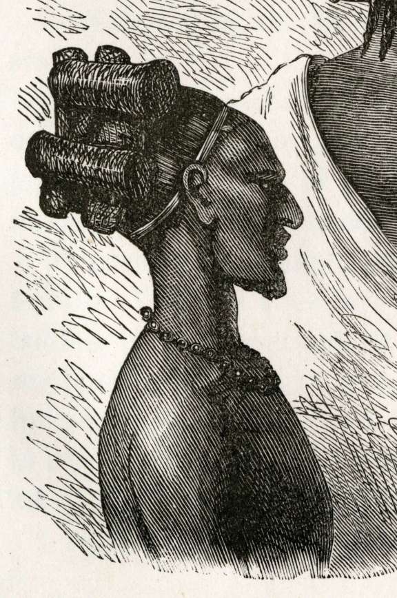 Drawing of a cross-shaped hairpiece: "Uguha and Maniema headpieces". © D.R.